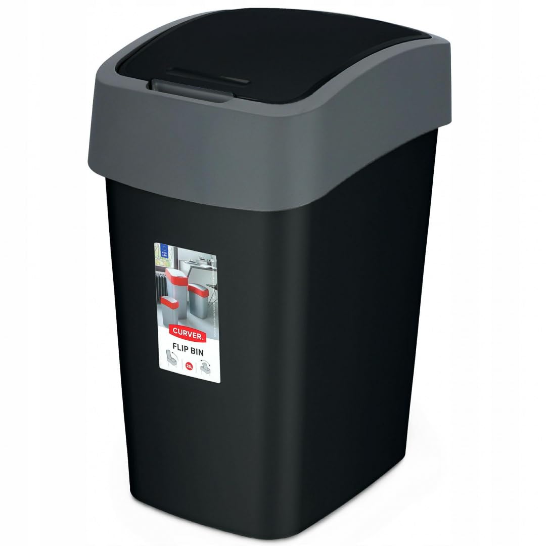 Curver "Flip Multipurpose-Waste Bin, Black/Grey, 25 Litre
