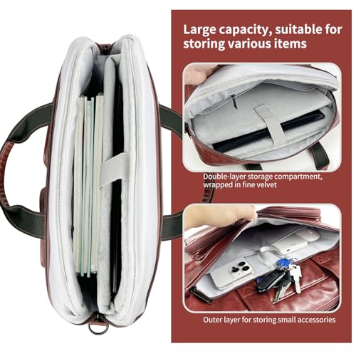 Image of MOCA PU Leather Laptop Bag for Men & Women | Office Briefcase | Multi-Pocket Messenger Bag | Fits 15.6 Inch Laptop | Adjustable Shoulder Strap