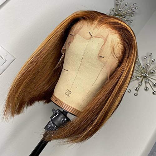 Highlight Glueless Bob Wig Brazilian Straight 4/27 Ombre Brown Honey Blonde T-Part 13×6×1 Lace Front Human Hair Wigs for Black Women Natural Hairline 10 Inch,