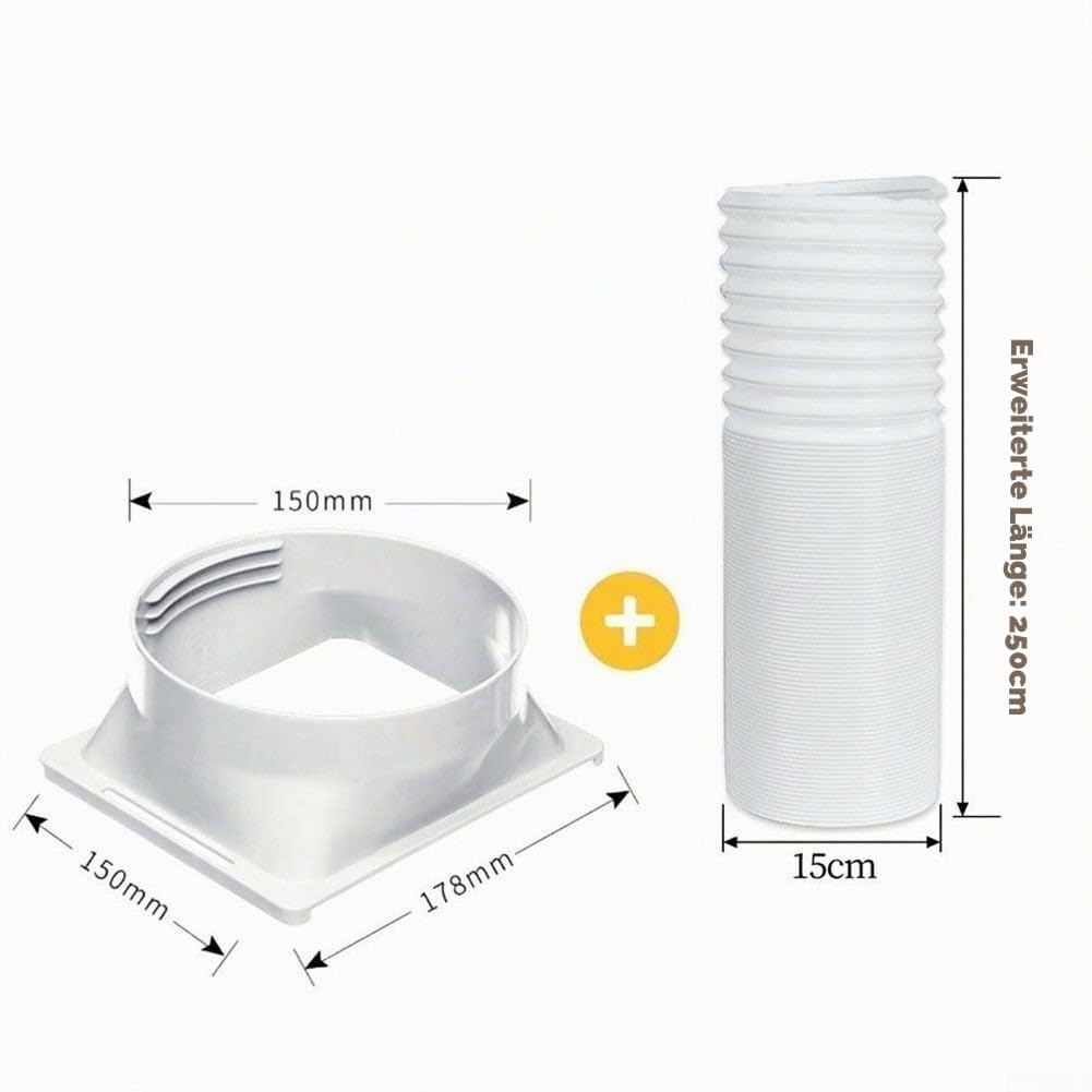 Abluftschlauch für Klimageräte mit quadratischem Anschluss, verstellbare Länge, ABS & Polypropylen, für Schlafzimmer Wohnzimmer Büro (Gelenk + 250 Cm Schlauch)