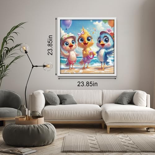 Beach Chicken Puzzles para adultos 1000 piezas, rompecabezas familia pollo de acción de gracias, colorido rompecabezas de animal lindo para arte de pared miniatura 3