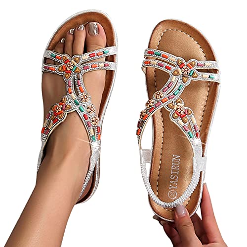 Chaussures de plage bohème décontractées strass argenté