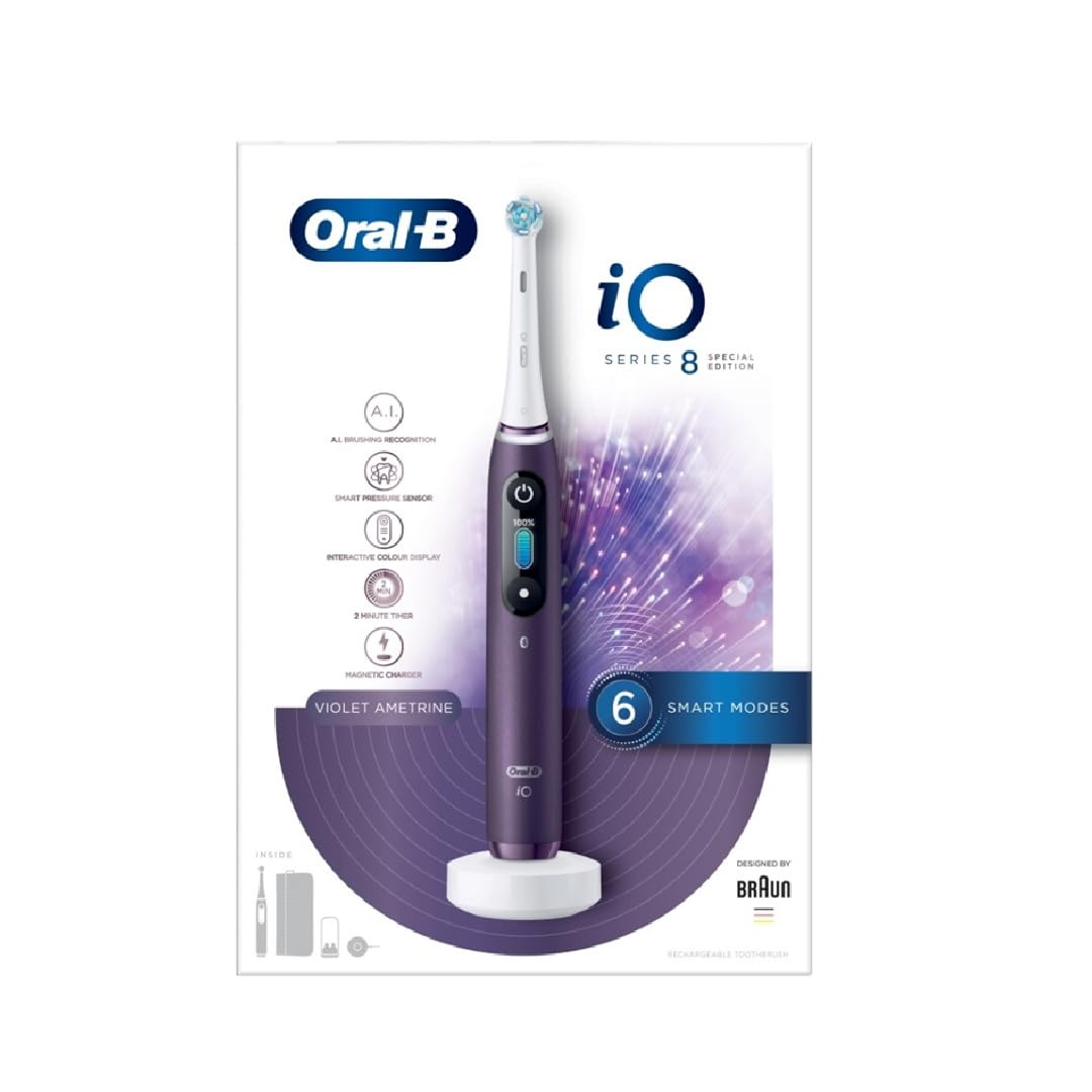 iO8 Electric Toothbrushes For Adults, Oral B Electric Toothbrush, App Connected Handle, 1 Ultimate Clean Toothbrush Head & Magnetic Pouch, 6 Modes, Teeth Whitening, 2 Pin UK Plug