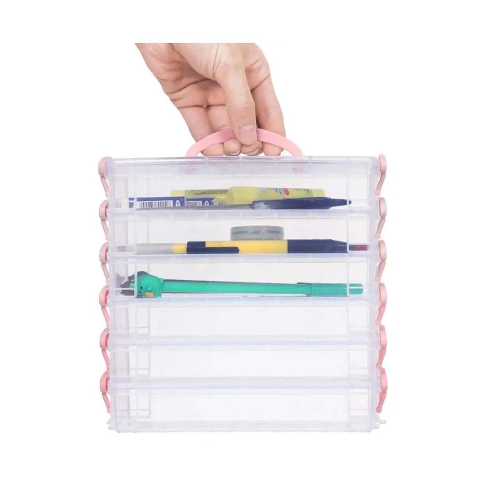 Aufbewahrungsbox für Markierungsstifte 3/6-schicht Pinsel Box Tragbare Abnehmbare Farbe Stift Lagerung Box Multi-funktion Aquarell Schreibwaren Veranstalter Student für Büro(Pink,Large)