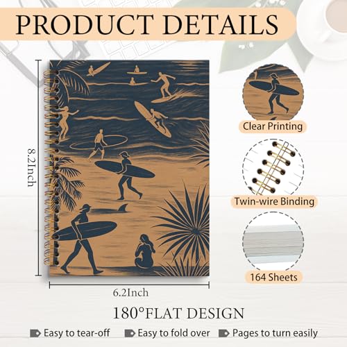 Cadeau pour surfeur carnet de notes marin à spirale style bord de mer