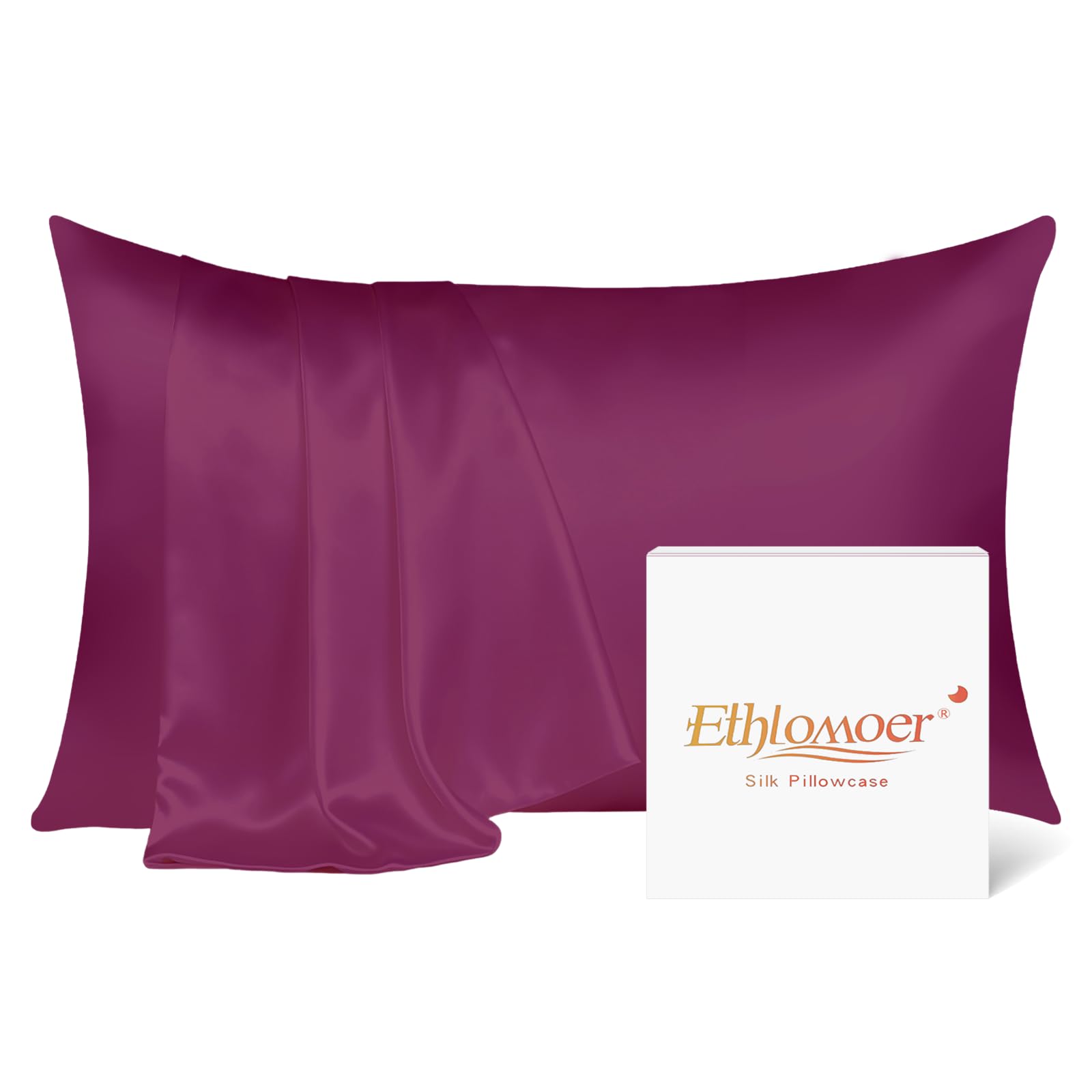 Ethlomoer 100% Natural Pure Silk Pillowcase for Hair and Skin, Both Side 19mm, Hypoallergenic, 600 Thread Count, Smooth Satin Pillowcase with Hidden Zipper, 50x75 cm (Purple)