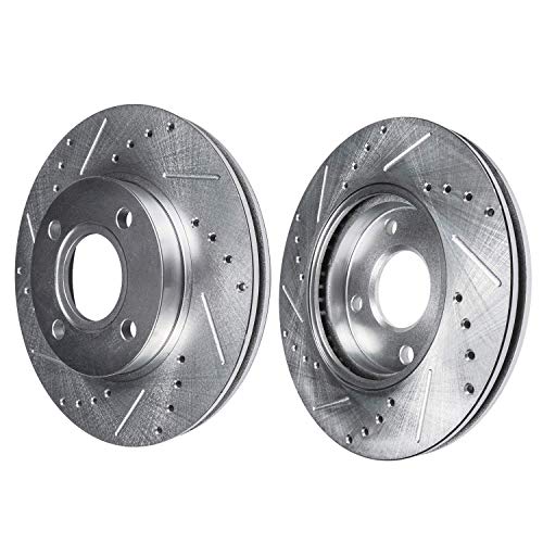 Image of Detroit Axle - Front Wheel Bearing Hubs Brake Kit for 2000-2004 Ford Focus | [Not for SVT Models] Drilled Slotted Brake Rotors Ceramic Brake Pads Wheel Bearing Hubs Assembly 2001 2002 2003 Replacement