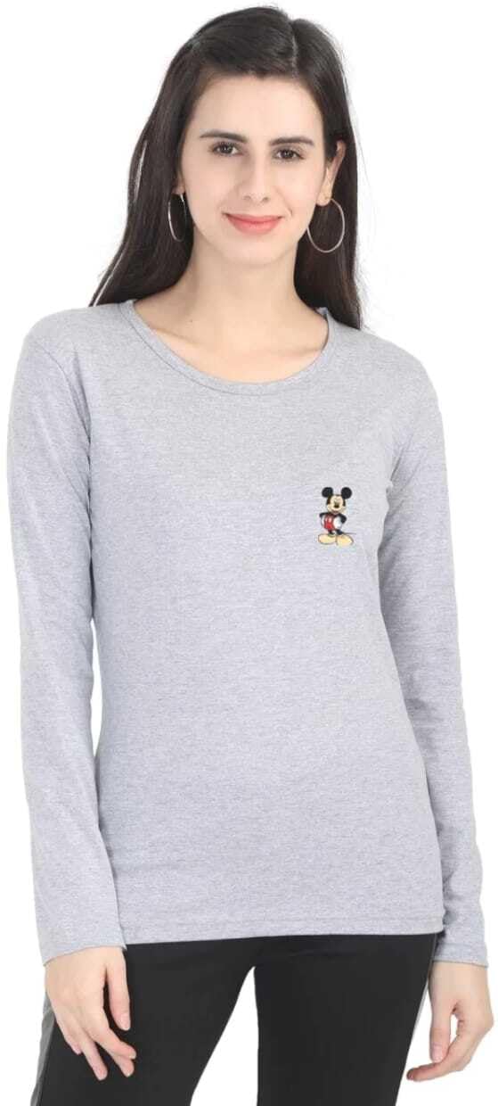 MONAL Women's Solid Polyester Regular Fit T-Shirt | Light Grey | XL