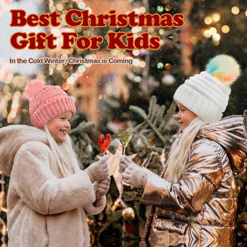 Girls Rainbow Pom Pom Beanies Winter Fleece Lined Knitted Ski Beanie Hat for Kids 7-12 Years 6