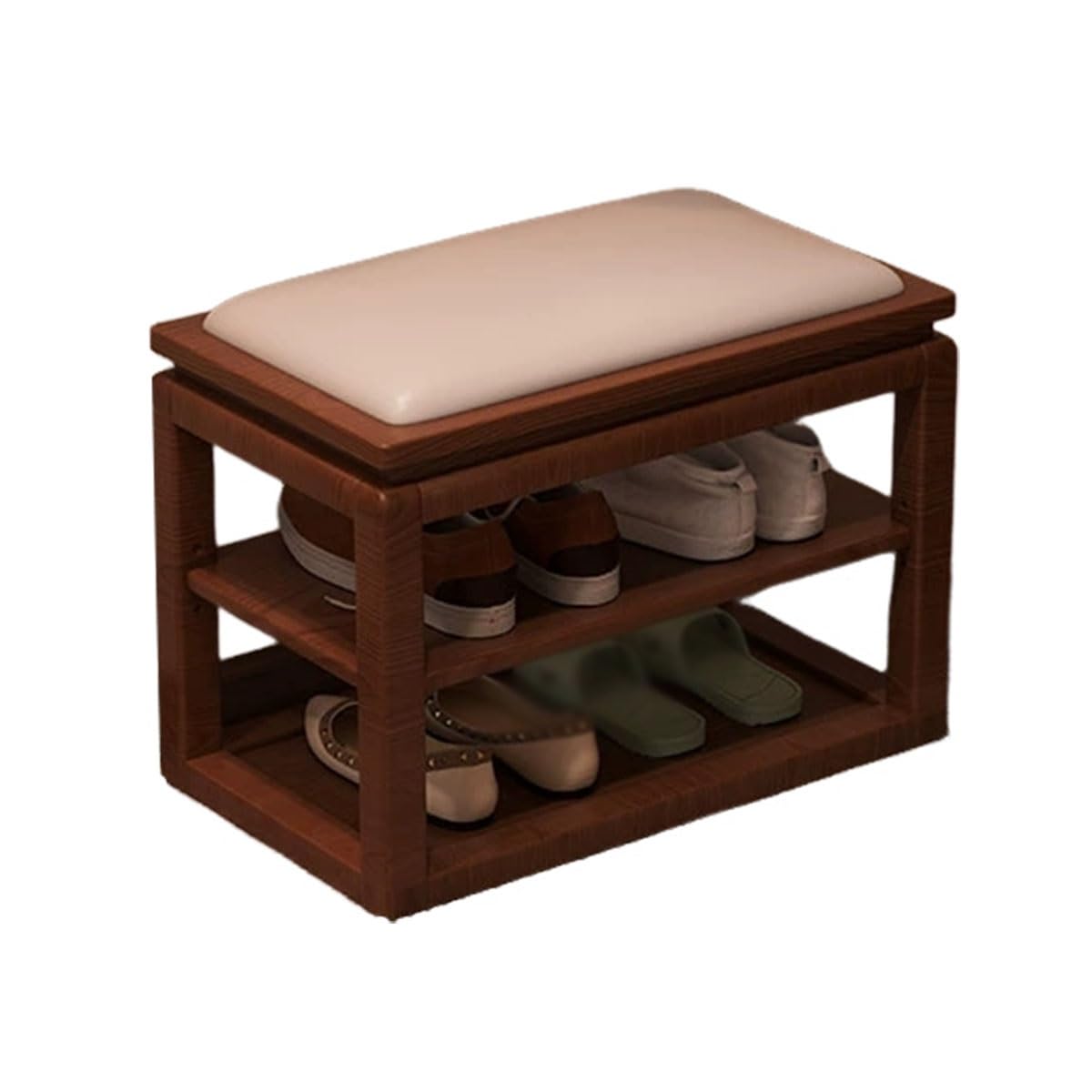 Banc à chaussures en bois massif 60 cm beige avec coussin de rangement pour entrée