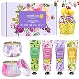 Regali per donne, 7 set regalo di Natale con 4 mini creme per le mani, 2 candele profumate, 1 paio di calzini da donna - Piccoli regali di Natale per donne, colleghe, fidanzate, mamme