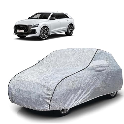 Image of Sulfar 100% Waterproof Car Body Cover Compatible with Mirror for Audi RS Q8 (Triple Stitched, Full Bottom Elastic, Magic Silver with Black Piping)