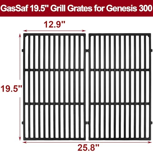 GasSaf 19.5 inch Grill Grates Replacement for Weber 7524, 7528, Genesis 300 E310 E320 E330 S310 S320 S330 EP310 EP320 EP330 Gas Grill, Set of 2 Cast Iron Cooking Grid Grates(19.5" x 12.9" x 0.5") by GasSaf - Used condition - Image 2
