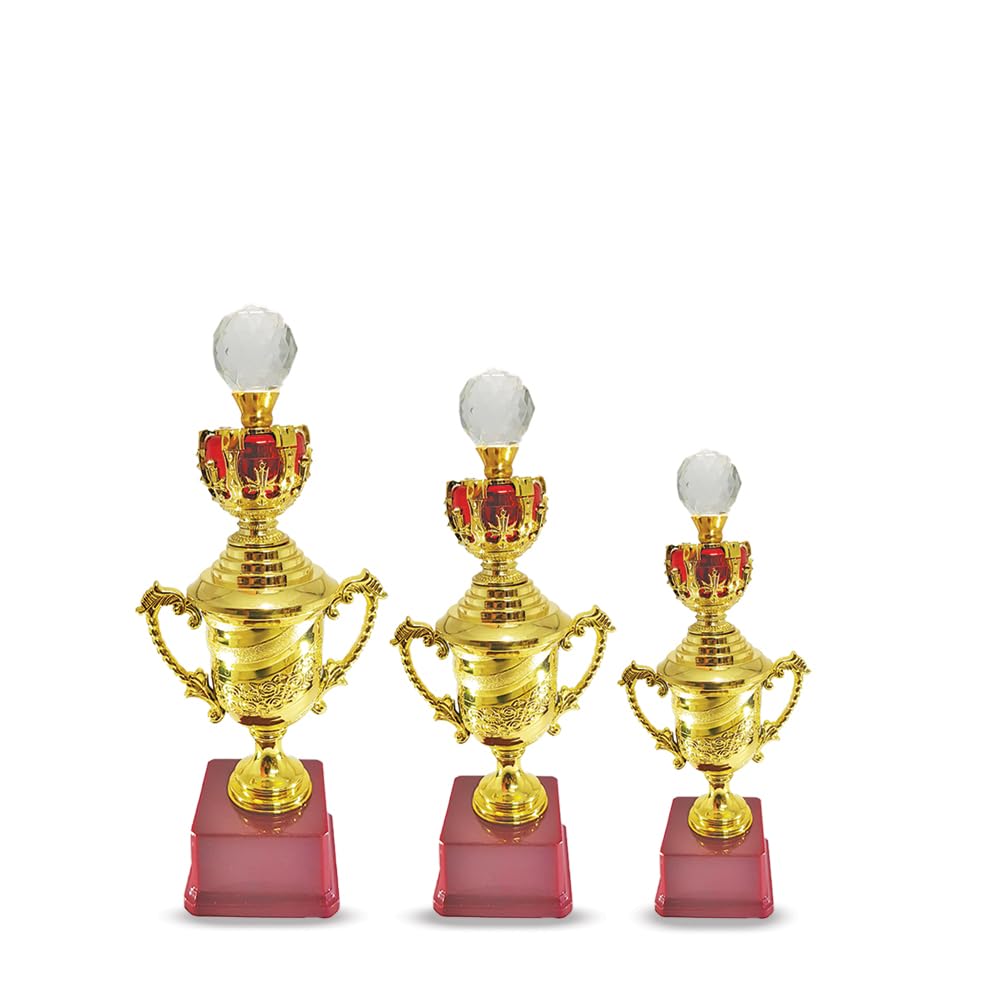 Trophy Set of Three Diamond Metallic Fiber Gold Award Cup Appreciation Gift, Sport, Trophy