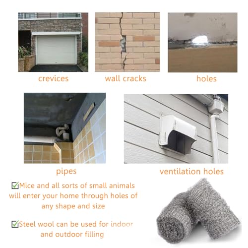Image of Alabrocon Bulk Steel Wool Roll Kit, Steel Wool 0000 15PCS, 15 Pack x 1.6FT | Gap Blocker, 0000 Steel Wool Keep Mice Away from Holes, Siding, Pipeline, Vents in Garden, House, Garage