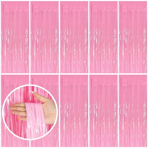 Image of 10 Pack Backdrop Party Decorations Pink Tinsel Curtain Party Backdrop Foil Fringe Birthday Decorations Photo Booth Streamer Backdrop Pink Theme Bachelorette Graduation Party Decorations