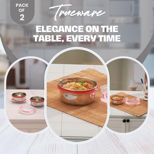 Image of Trueware Clip N Close Smart Lock Stainless Steel Lunch Box | Durable, Airtight, BPA Free, 100% Food Grade | Versatile | for Office, for Men and Wowmn | 350 ml