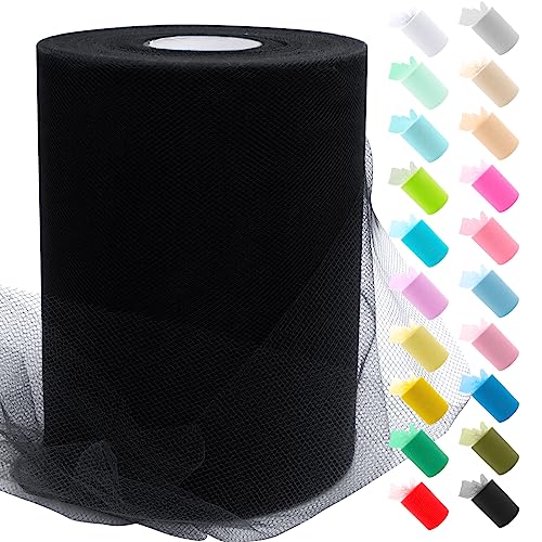 Uiopa Tulle Noir, 15cm x 91,4m Rouleau de Tulle en Polyester Maille Tissu pour Tutu Jupe, Deco Mariage/Fête, Deco Chaise Mariage, Noeud Cadeau, Artisanat DIY