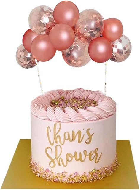 Morofme Rose Gold Balloon Cloud Cake Topper 10pcs 5in, Rose Gold Confetti Mini Balloon Garland Cake Cupcake Toppers, Balloon Cake Decorations for Girl Birthday Baby Shower Bridal Shower Wedding Party