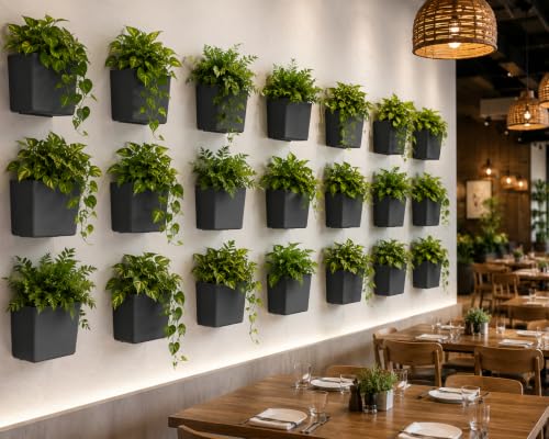 Image of Indian Discovery Self Watering Wall Hanging Planter|Hanging /Hooked Flower Pots for Home, Balcony, Vertical Garden Decor Flower Pots(2 PC, Grey, Square) |6 Inch UV-Resistant Plastic Plant Pots