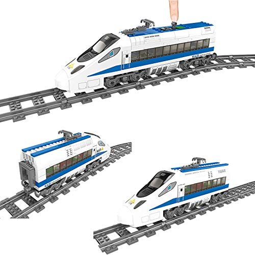 BGOOD Technik Zug Personenzug mit Schienen, 474 Klemmbausteine Ferngesteuerter City Zug Eisenbahn mit Motor, Wagen… – Bild 3