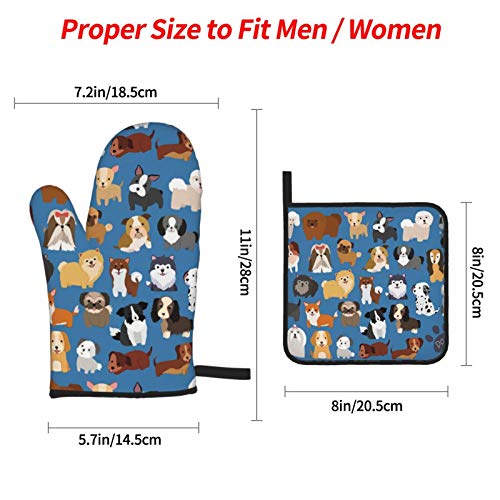 Msguide Cute Animal Dog Oven Mitts And Pot Holders Sets, Heat Resistant 4 Pcs For Safe Bbq Cooking Baking Grilling #TOP2