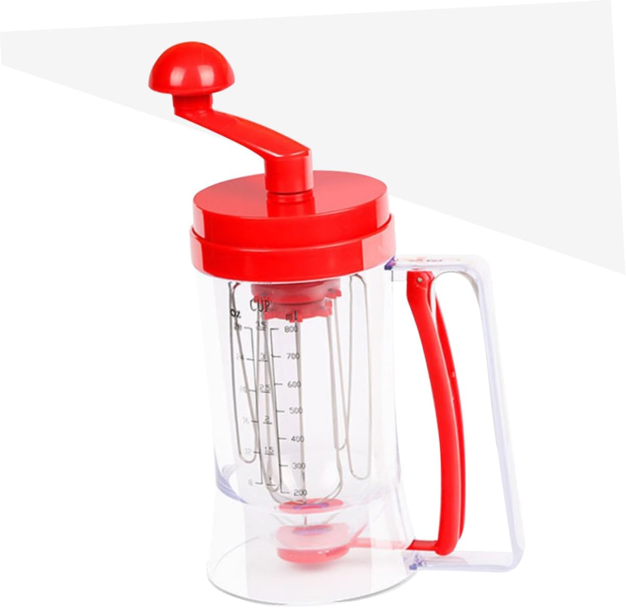 SECFOU Manual Dough Dispenser with Built Whisk Mixer and Ergonomic Handle Accurate Measuring Batter Funnel for Pancakes Cupcakes Crepes Muffins and Donuts Clean Red Handheld Baking Tool