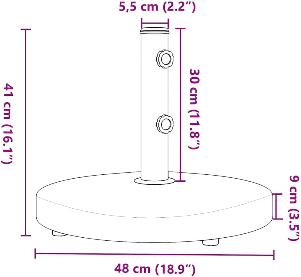 vidaXL Heavy Duty Stainless Steel Parasol Base 55 lb for Ø1.3/1.5/1.9 in Poles Outdoor Umbrella Holder Design Elements Gray Silver Finish Patio Balcony Stand Bases Large Weighted Round