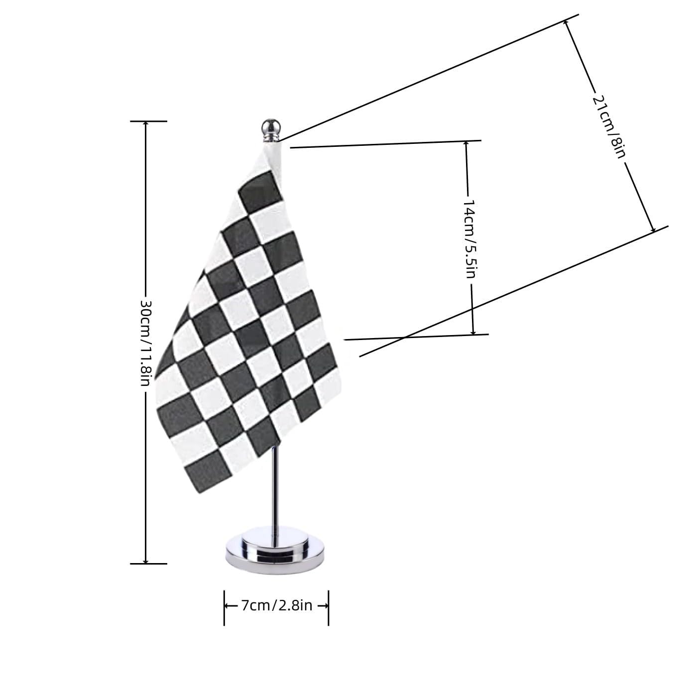 Checkered Table Flag Black and White Desktop Flag Stainless Steel Stand Base Desk Race For Veteran Office Home International Conference Black White Racing Theme Party Holiday Decorations - Image 2