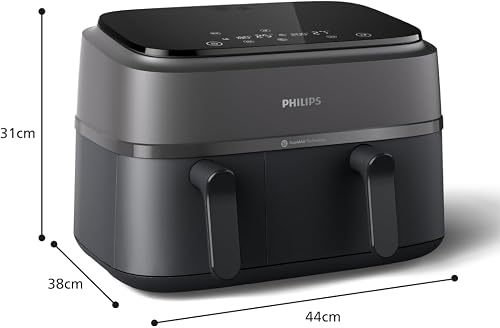 Philips Dual Basket Airfryer 3000 Series, 9 litre, Airfryer with 2 Drawers, Rapid Air Technology, Large Air Fryer for the Whole Family, 99% Less Fat and Energy Saving, NutriU Recipes App (NA350/00) - 9