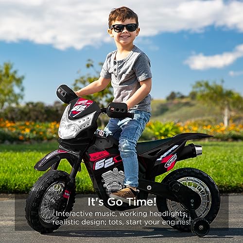Image of Best Choice Products Kids 6V Ride On Motorcycle w /Treaded Tires, Working Headlights, 2mph Top Speed, Training Wheels, Realistic Sounds, Music, Battery Charger - Black