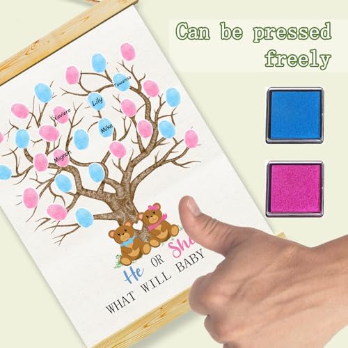 Image of QZCYU Teddy Bear Baby Shower Decorations, Gender Reveal Party Decorations Gifts Ideas, Baby Shower Party Supplies, Thumbprint Hanging Paintings,We Can Bearly Wait(12x15in)