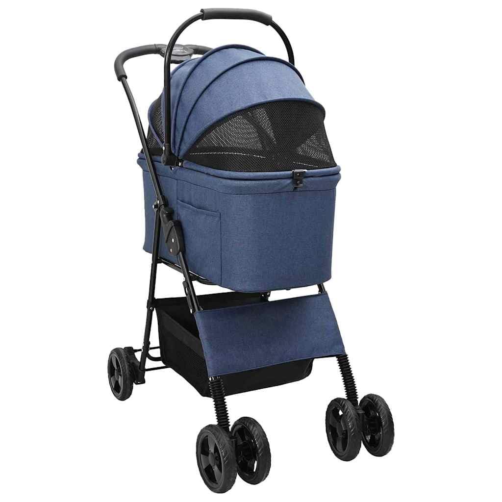 Faltbarer Haustierwagen Blau 81 x 47 x 99 cm Polyester für Hunde Katzen Tragbarer Tierbuggy mit Netz und Regenverdeck ideal für Spaziergänge Reisen Outdoor und Indoor Nutzung