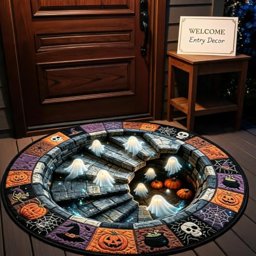 16 Inch Round Halloween Mat, Quilted Bat Spiral Staircase Entryway Rug，A - image 3