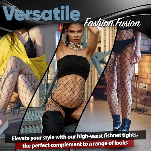 Image of Black Fishnet Tights - Large Net High Waist Sheer Seamless Pantyhose for Women - Flexible and Breathable Stockings for S-XL Size, Comfortable Mesh Design for Fashion, Dance, or Everyday Wear