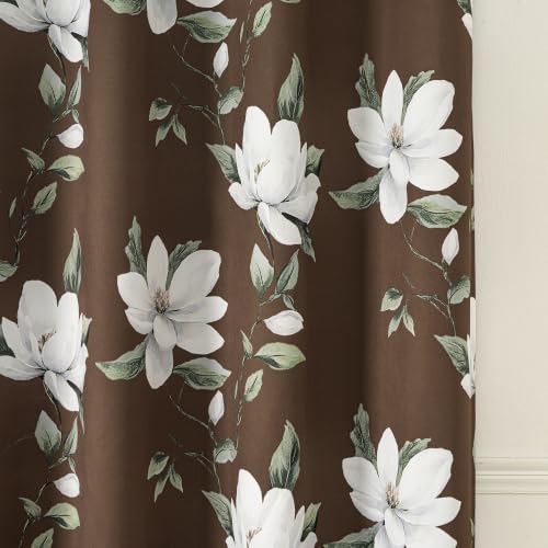 Image of MYSKY HOME Floral 95% Blackout Curtains 63 Inch Long 2 Panels Set for Kitchen White Flower Printed Thermal Insulated Light Blocking Black Out Grommet Window Treatments, 52 inch W Each Panel, Brown
