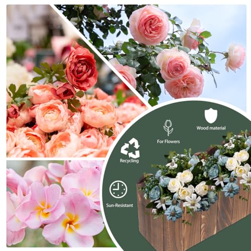 Jardinière en bois style piquet robuste avec base de fleurs réaliste extérieure