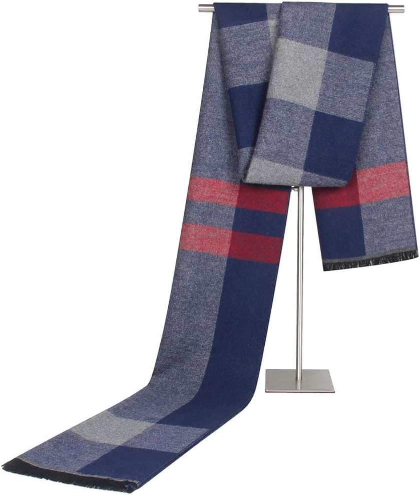 Imitation cashmere striped color block men's scarf, middle-aged and elderly leisure business