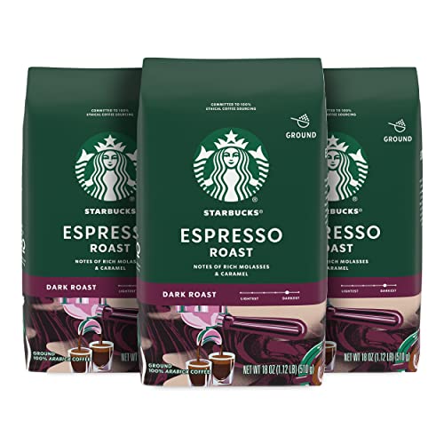 Image of Starbucks Ground Coffee, Dark Roast Coffee, Espresso Roast, 100% Arabica, 3 bags (18 oz each)