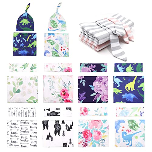 Image of Newborn Receiving Blanket Headband Set Purple Flower Stretchy Baby Girl Swaddle Blanket Large Infant Sleeping Wrap Blankets