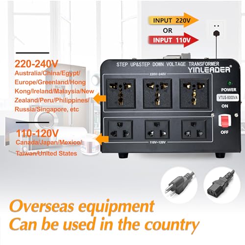 Yinleader 5000W Voltage Converter Transformer Step Up 110V-120V to220V-240V or Step Down 220V to 110V AC Power Converter w/US Standard Power Cord,Circuit Breaker Protection