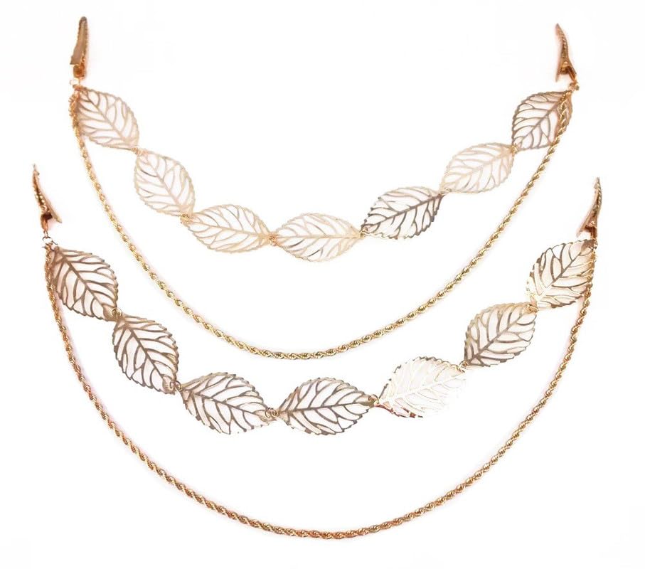 2pcs Premium Fashion Ladies Hollow Out Leaves Gold Chain Alligator Clips Barrettes Bobby Pin Hair Clips Bride Headwear Edge Clip Clamps Headbands-image-47