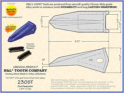 Miniatura 3 de H&L Tooth Company 230ST USA Forged Star o 230CST Cast Star Retroexcavadora dientes más 23FP Flexpins (paquete de 5) para Deere, Caso, JBC y más. +
