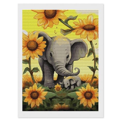 Peinture diamant éléphant et fleurs idée cadeau fait main originale