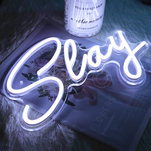 Image of SYLHOME Slay LED Neon Light Sign Cool Boys Girls Preppy Bedroom Game Play Room Wall Decor Sign Club Pub Bar Man Cave Game Birthday Party Decoration USB 11.8 inch X 8 inch Cold white