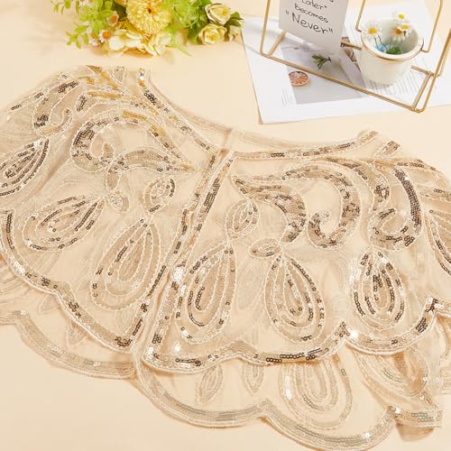 Gold Sequin Shawl Wrap 1920s Womens Polyester Flapper Cover Up Sequins Beaded Sheer Silky Chiffon Evening Cape Shawls and Wraps for Women Evening Dresses Party Wedding Formal Accessories3