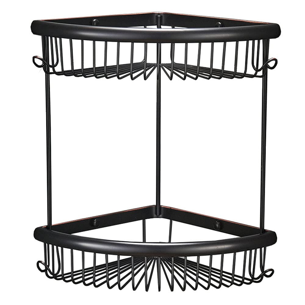 Shower Caddy - 2 Tier Rust-Free Bathroom Corner Shelves with Hook Holder Wall Mounted Storage Organizer Brass Shower