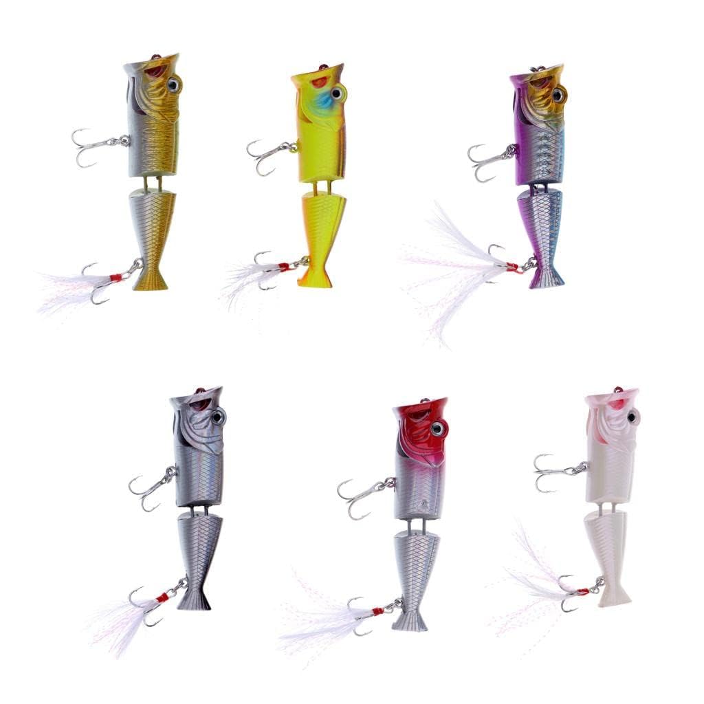 LUOLINGONGJUE® Two Section Lure Bait with Feather Three Hooks and Wave Climbing Action for Surface Fishing | Gray 4