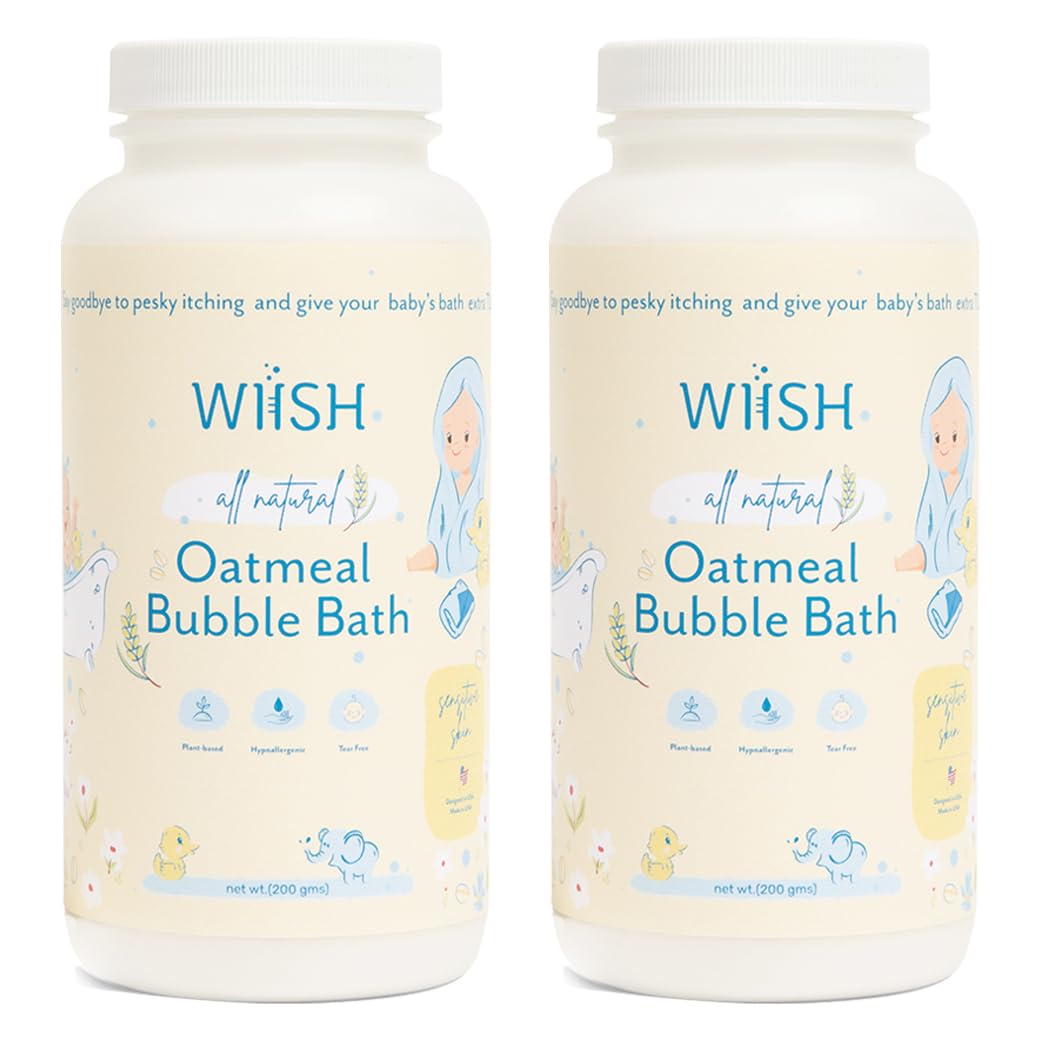 WIISH Baby Oatmeal Bubble Bath - Baby Bubble Bath for Sensitive Skin with 30% Colloidal Oatmeal | Aloe vera powder + Lavender powder Healing Ingredient, soothing Itchiness, Rashes, Dryness 32oz (520g)