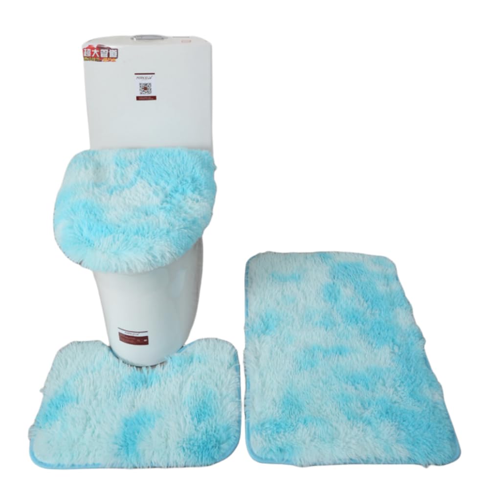 XIGUI Thicken 3 Piece Bathroom Rug SetU-Shaped Contour Rug, Mat and Toilet Lid Cover,Water Absorbent Soft Microfiber Shaggy Bathroom Mat,for Tub,